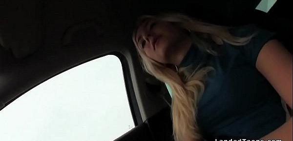  Teen hitchhiker wanks huge dick on the road